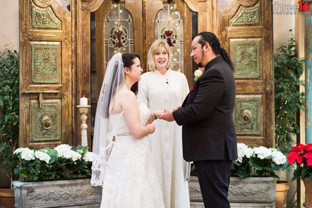 Bride and Groom stare at each other during the wedding ceremony