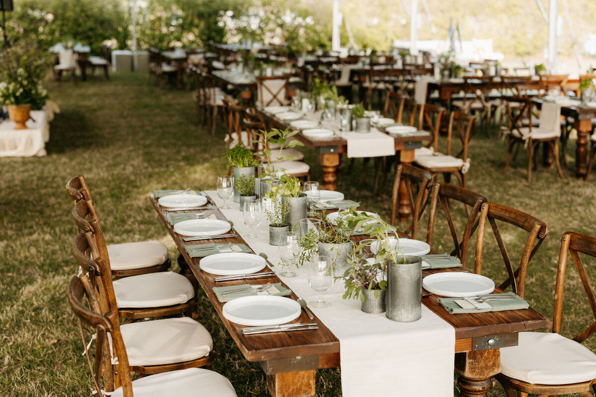 garden party dinner tent farm tables chairs