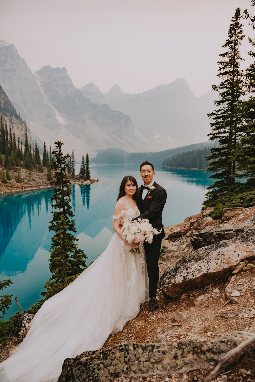 Couple getting married at Moraine Lake