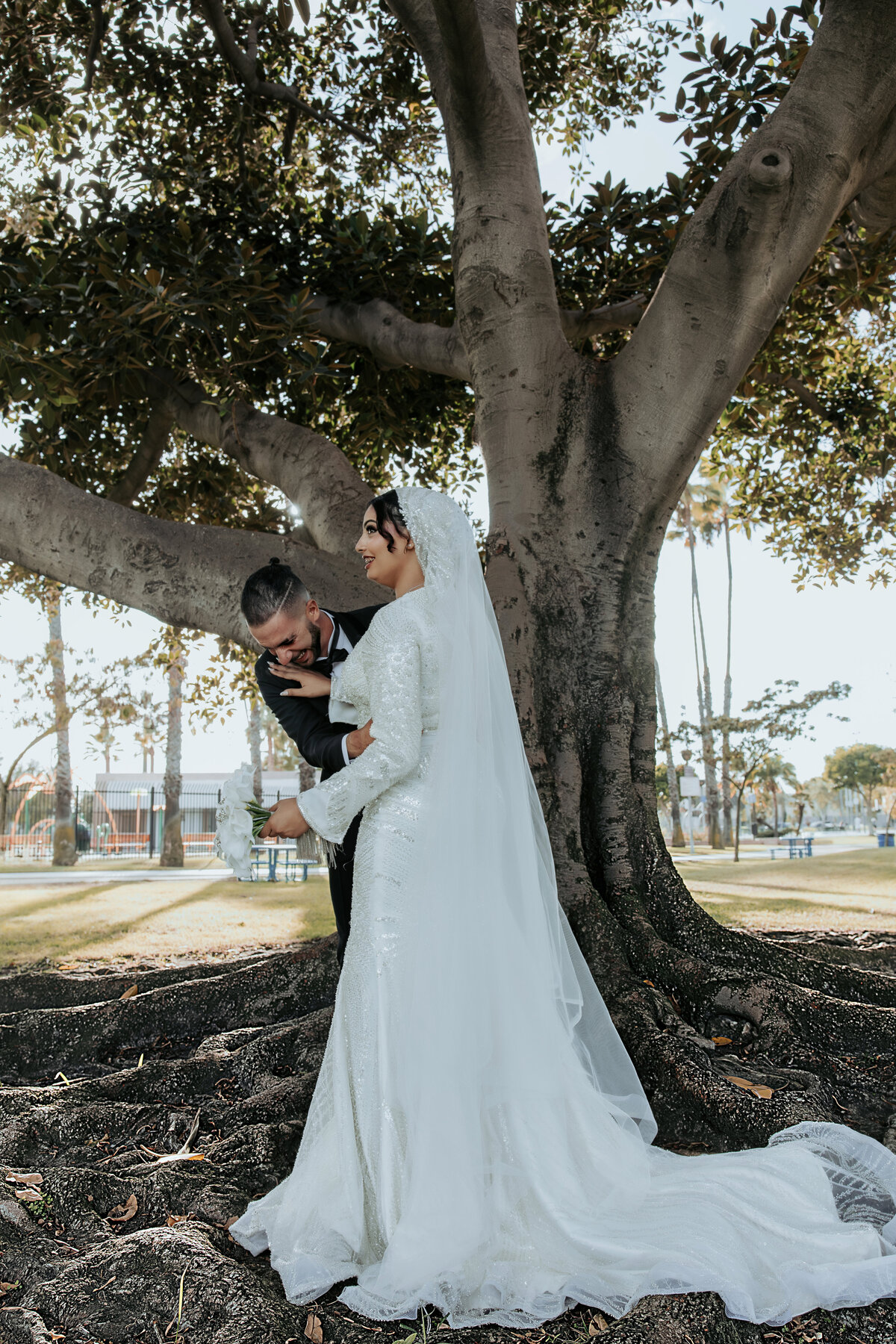 Bride Adjusting Veil – Elegant Arabian Wedding in LA