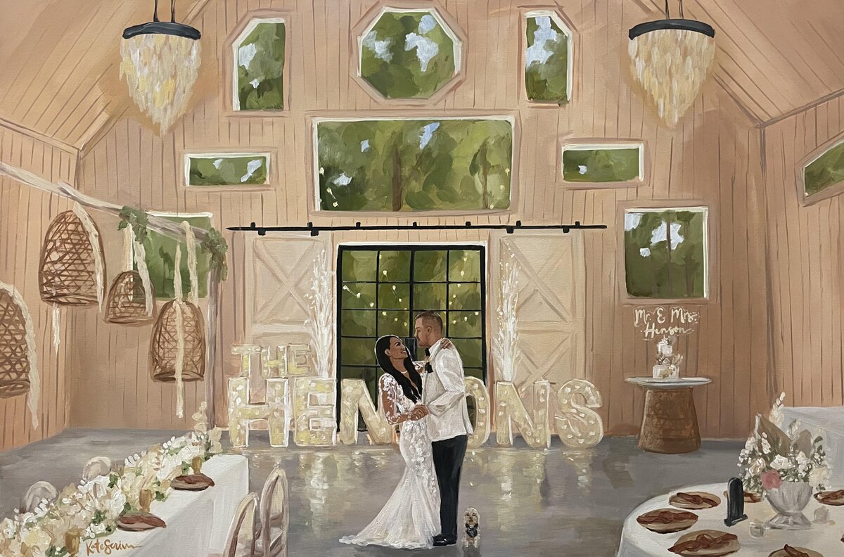 painting of bride and groom