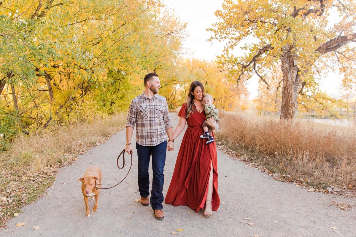 whole family walking along path in Boulder, CO