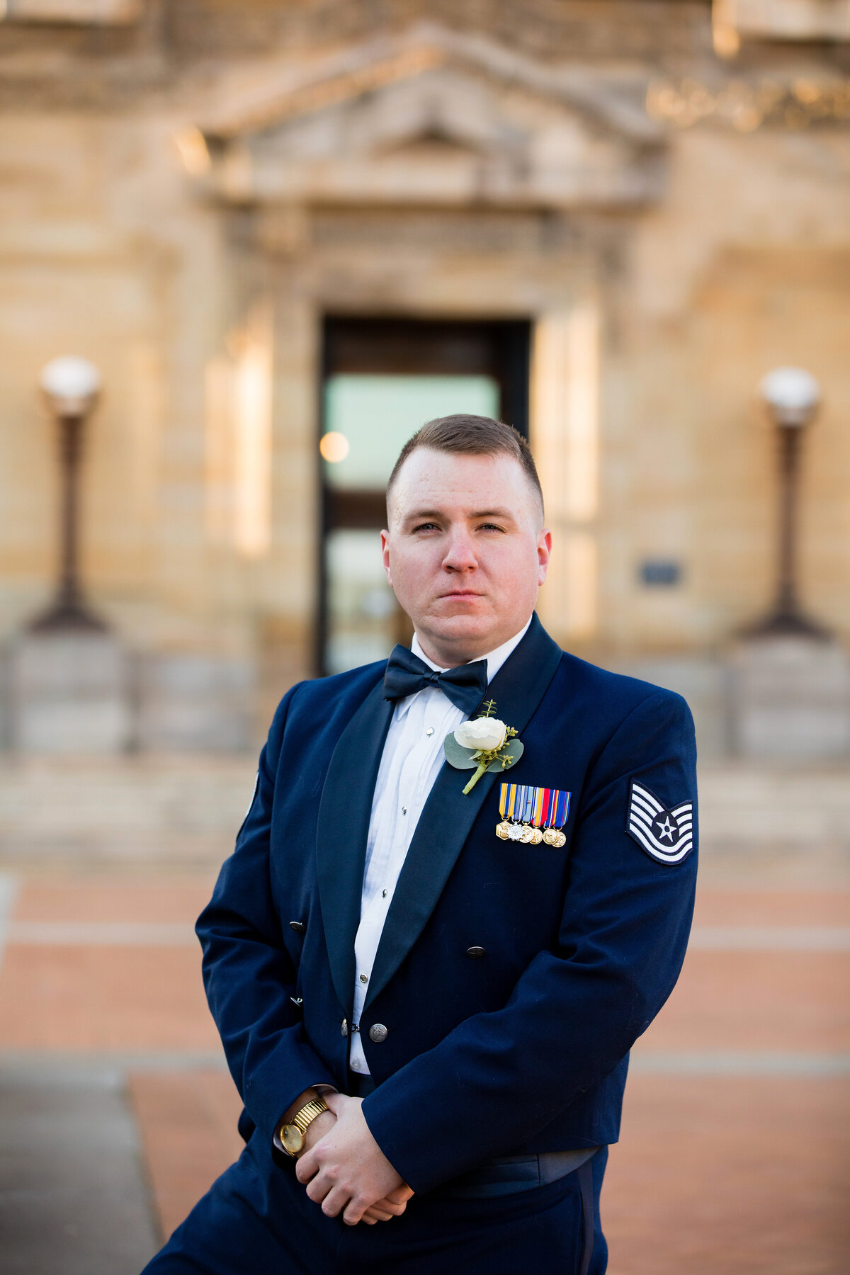 military wedding photo at soldiers and sailors memorial hall