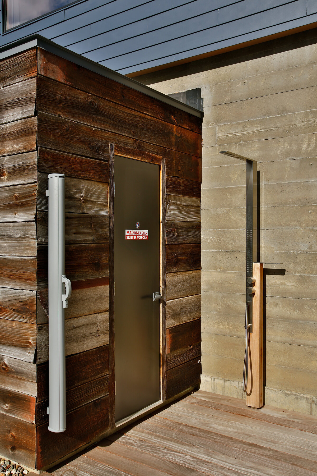 outdoor shower and electric room