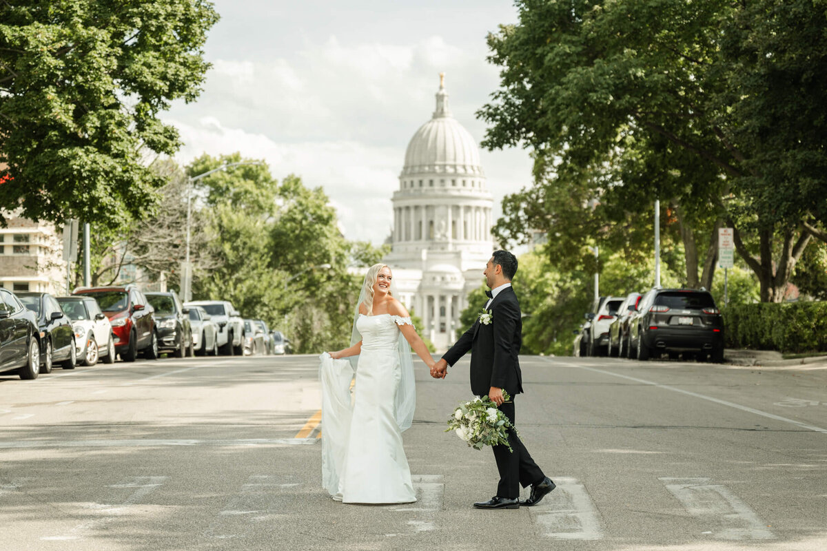 Bride and Groom downtown wedding in Madison, WI