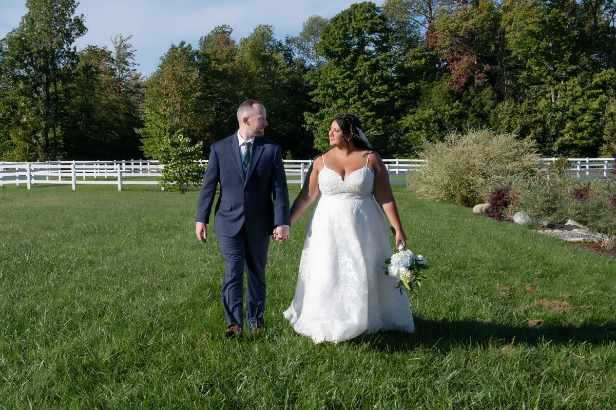 portrait of bride and groom at enchanted gables maine