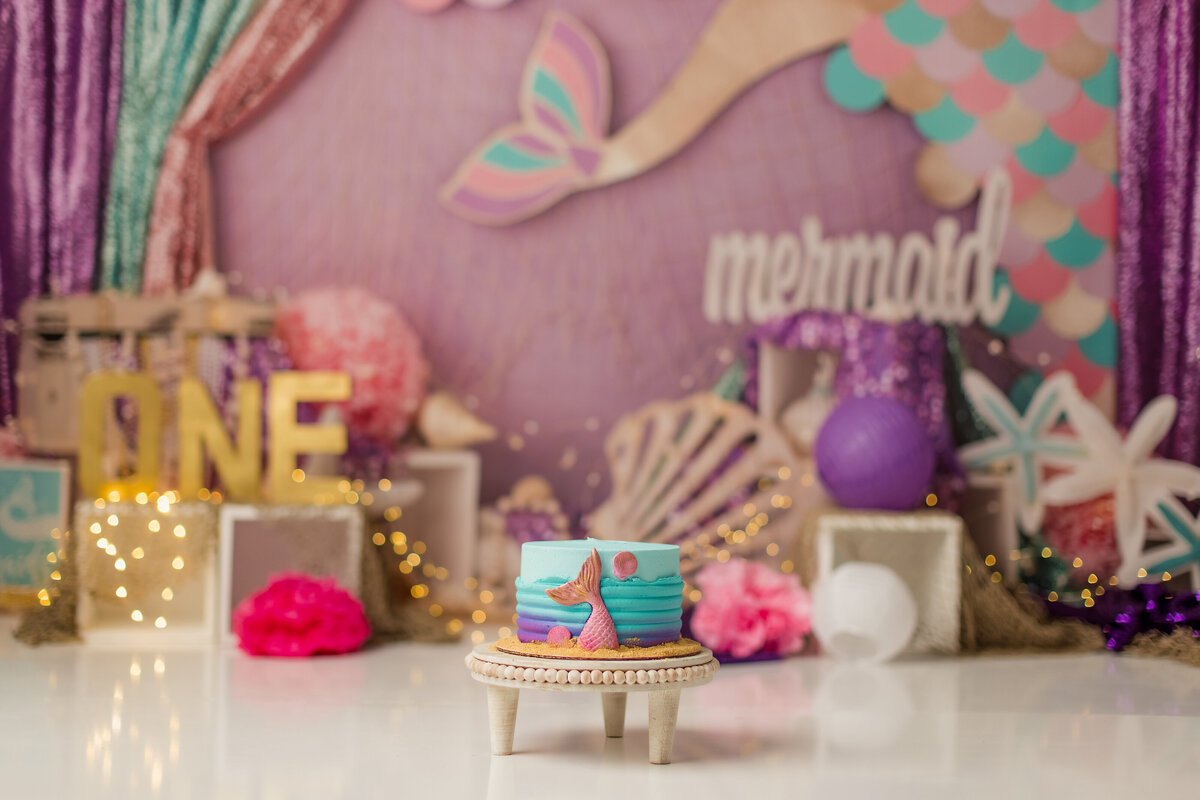 Mermaid Theme Huntsville AL Best Cake Smash First Birthday Photographer Studio