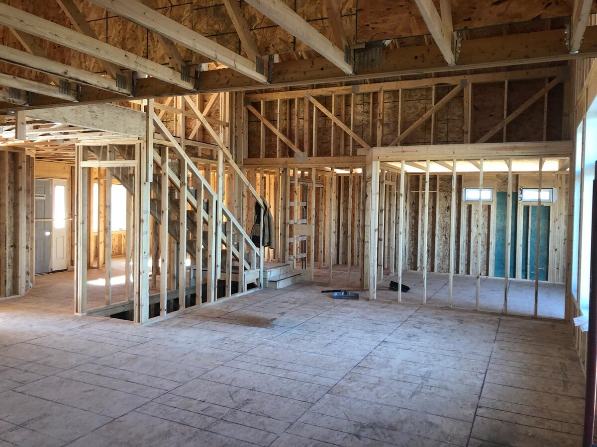 Inside a framed residential home 