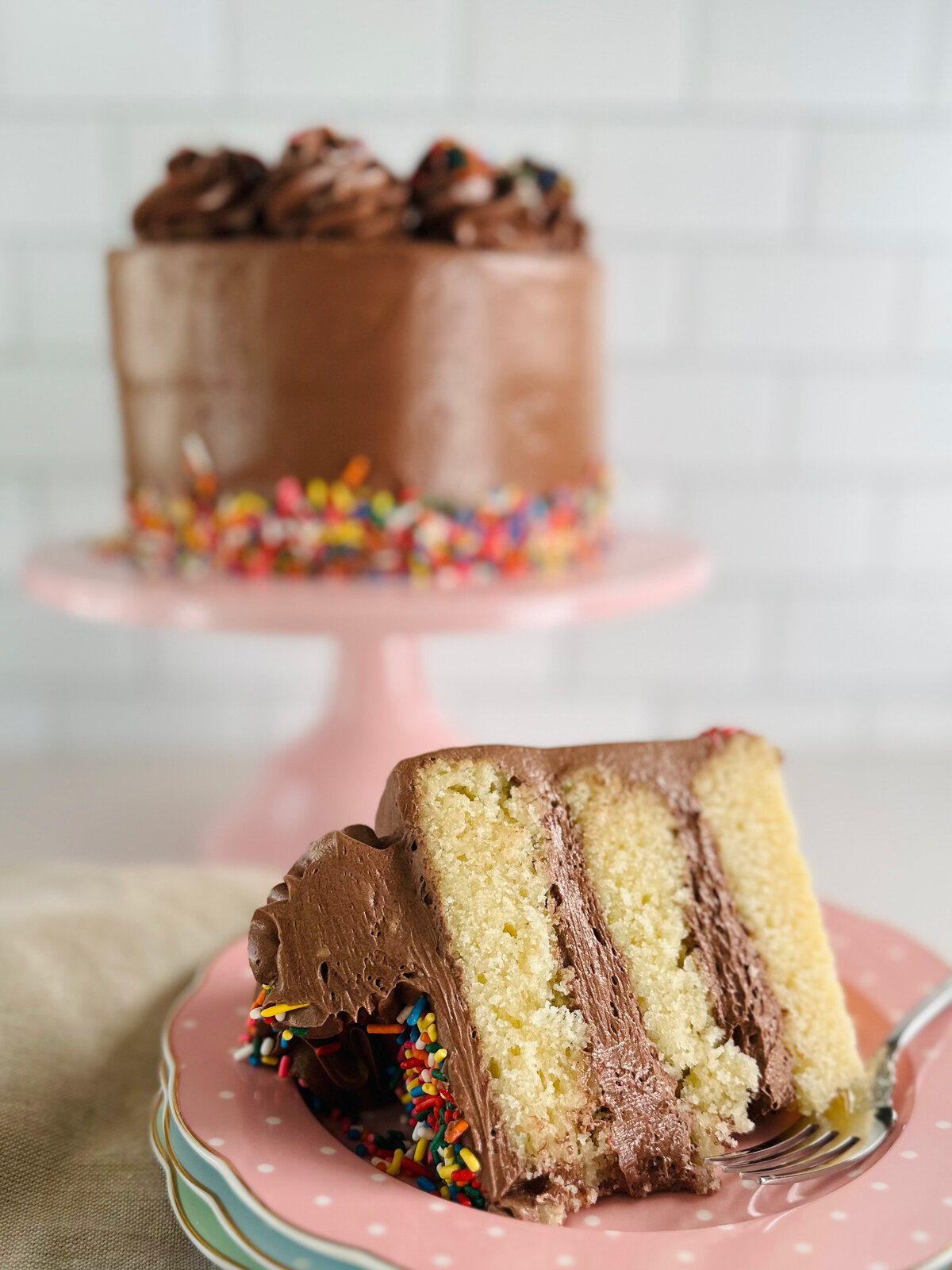 vanilla cake with chocolate frosting