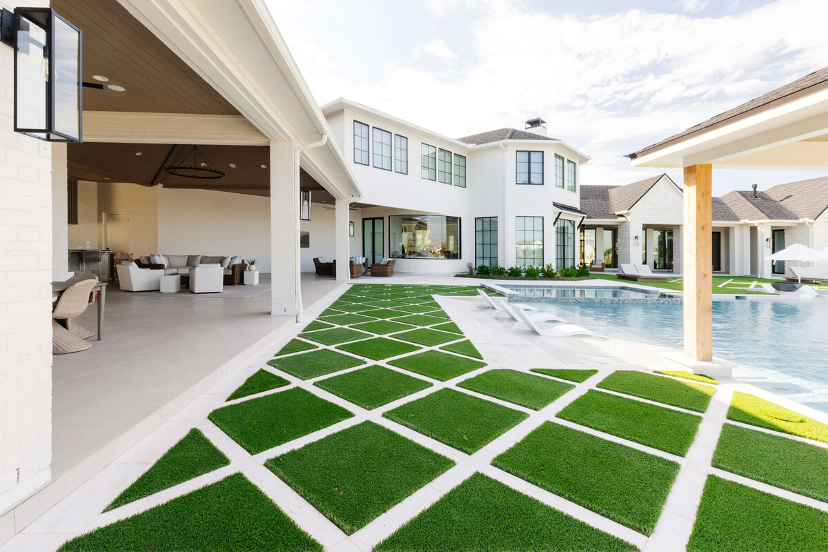 oyster creek studios hughes diamond pattern turf and pool outside
