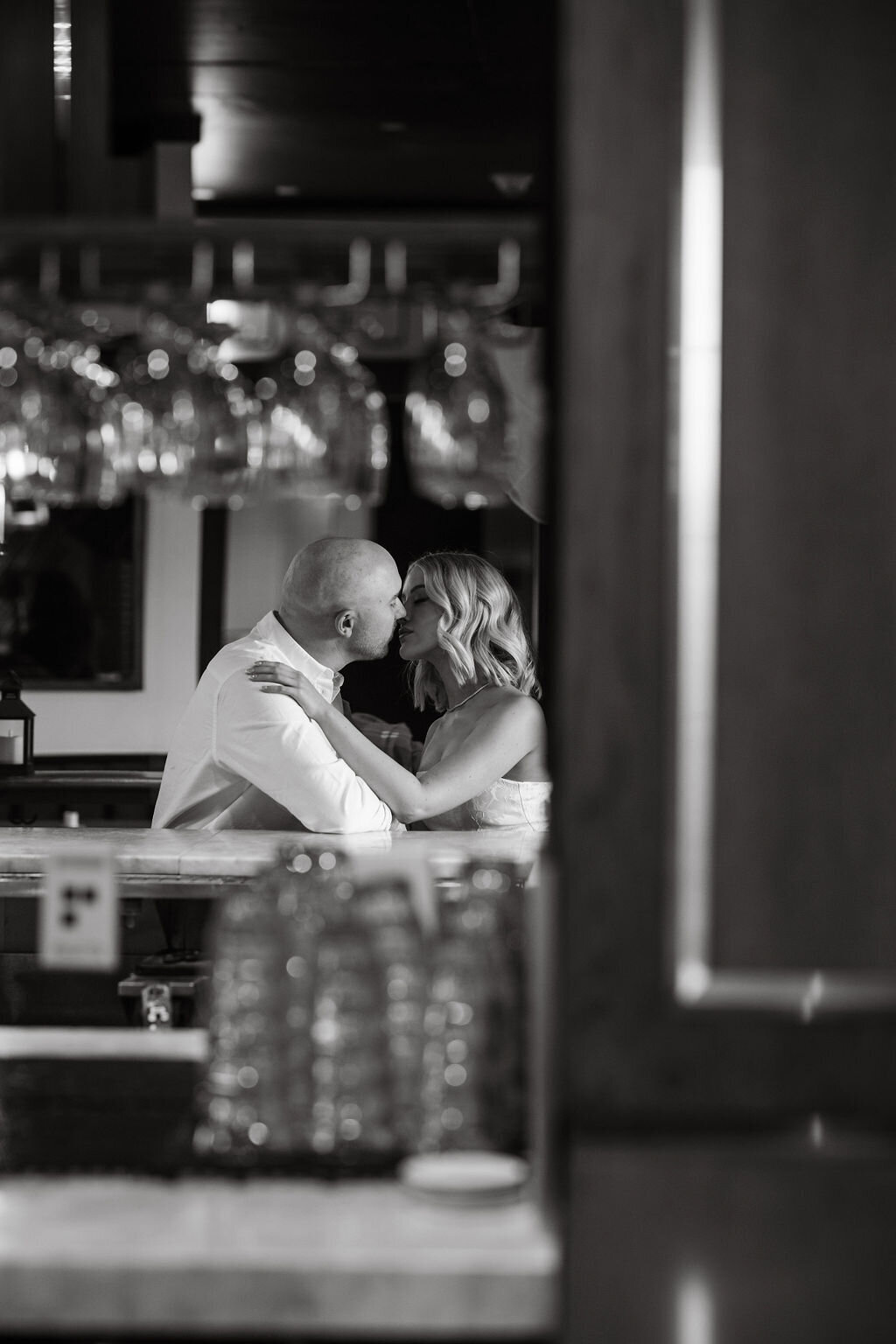 Black and white engagement photos | The Alida Hotel Bar