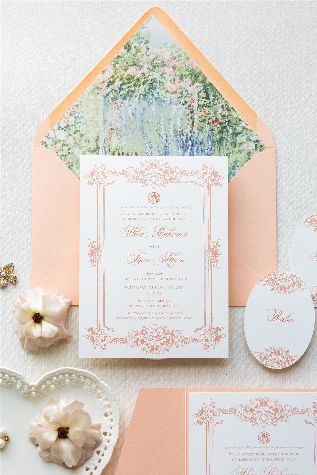 Peach Pocket-fold Wedding Invitation 5