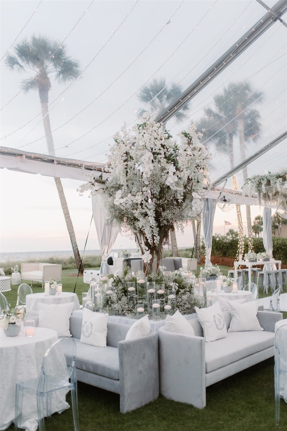 luxury lounge at Sea Island wedding reception