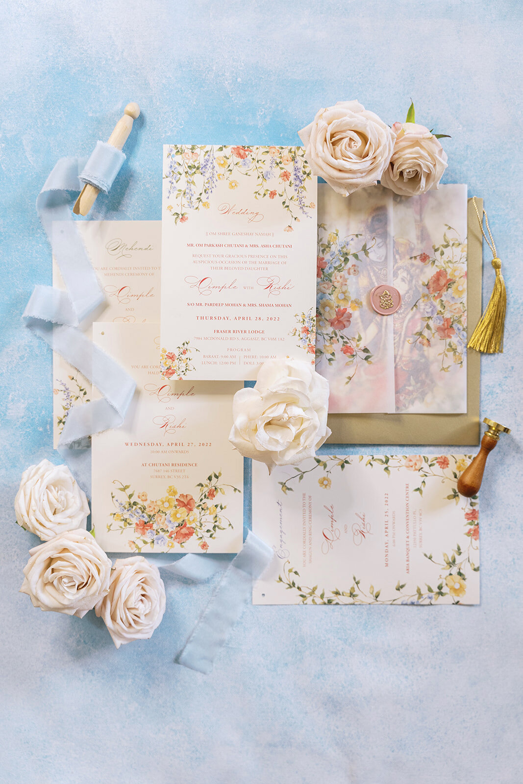 Spring florals Hindu wedding invitation 15