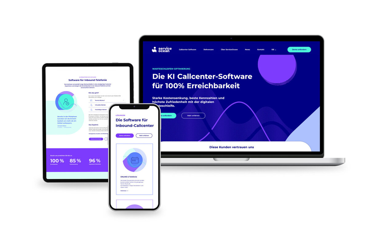 Responsive Website Mockups für Service Ocean – digitale Markenwelt entwickelt von studio bretz.