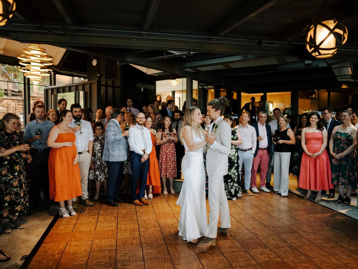 bride and groom dancing