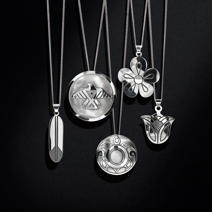 indigenous-carved-silver-pendants-independant-artist-vancouver-jeweller