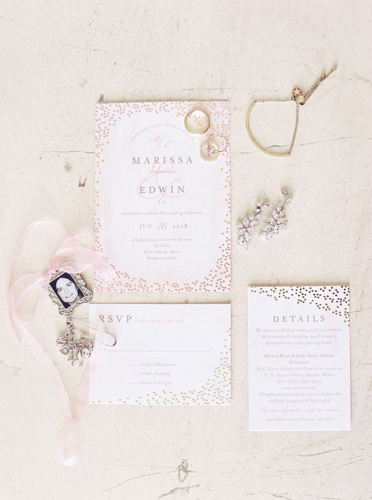 a flat lay of wedding invitations