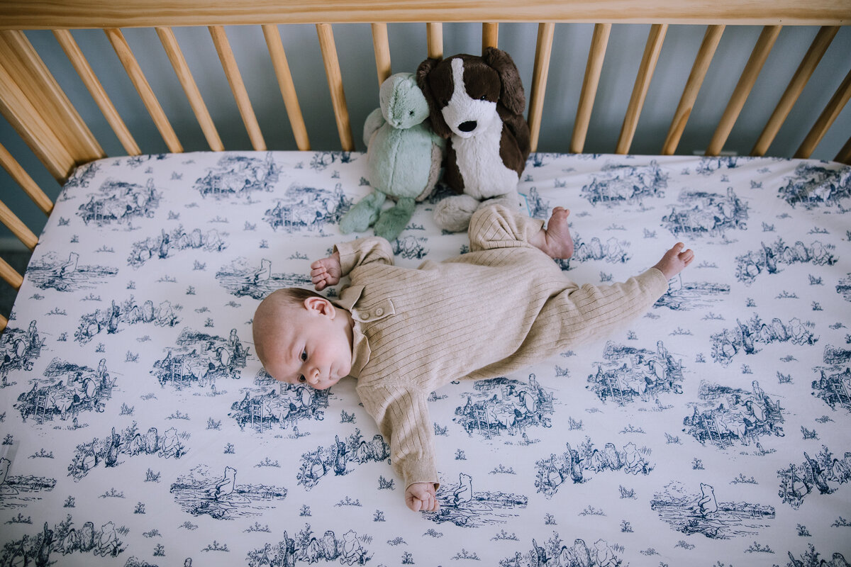 Newborn baby in the crib in Pittsburgh. 