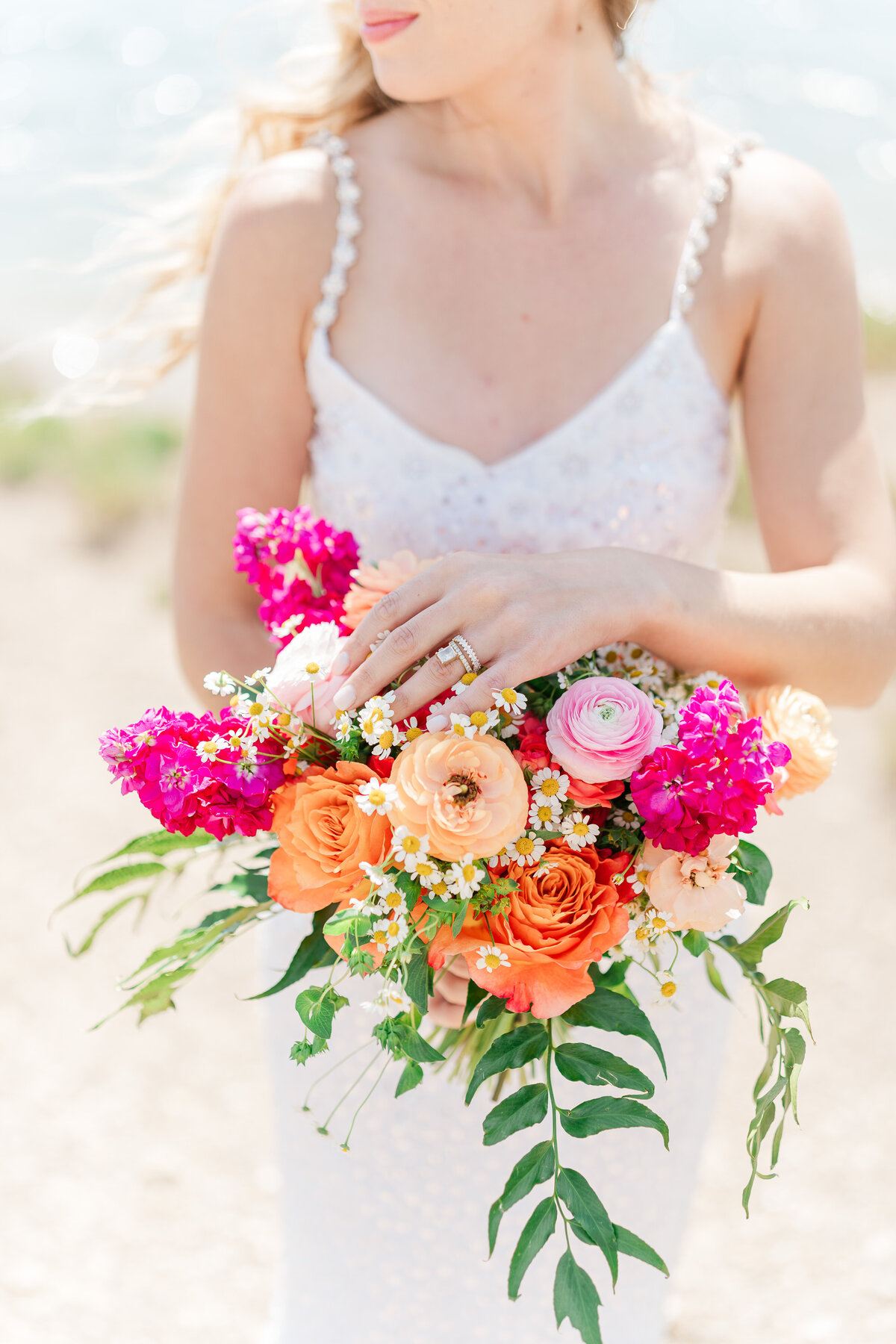 Lake Dillion Reservoir Colorado Elopement Wedding Mountain View Summer Pink and Orange Florals Sparkly Dress Light and Airy Elena Spraguer Photography0138