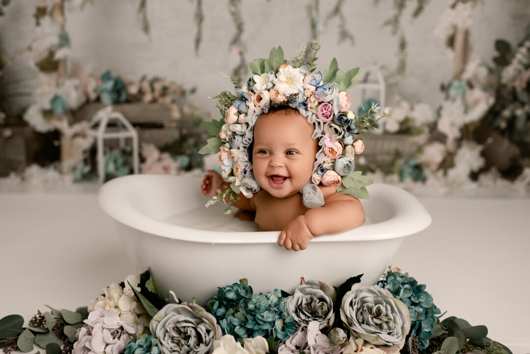 Brighton Children Milestone Photography with Milk Bath and Flowers by For the Love Of Photography