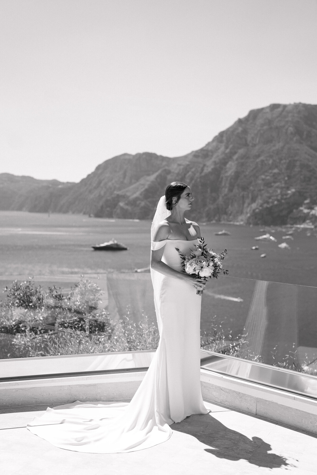 Bride on the balcony at Casa Angelina