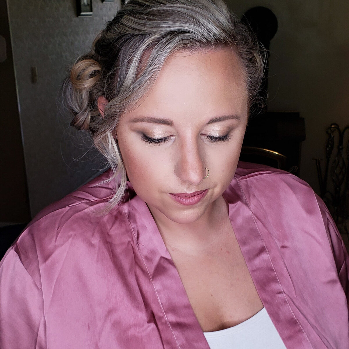 Bridal party getting ready with matching natural glam looks – Lyds Makeup in Fairfield County.