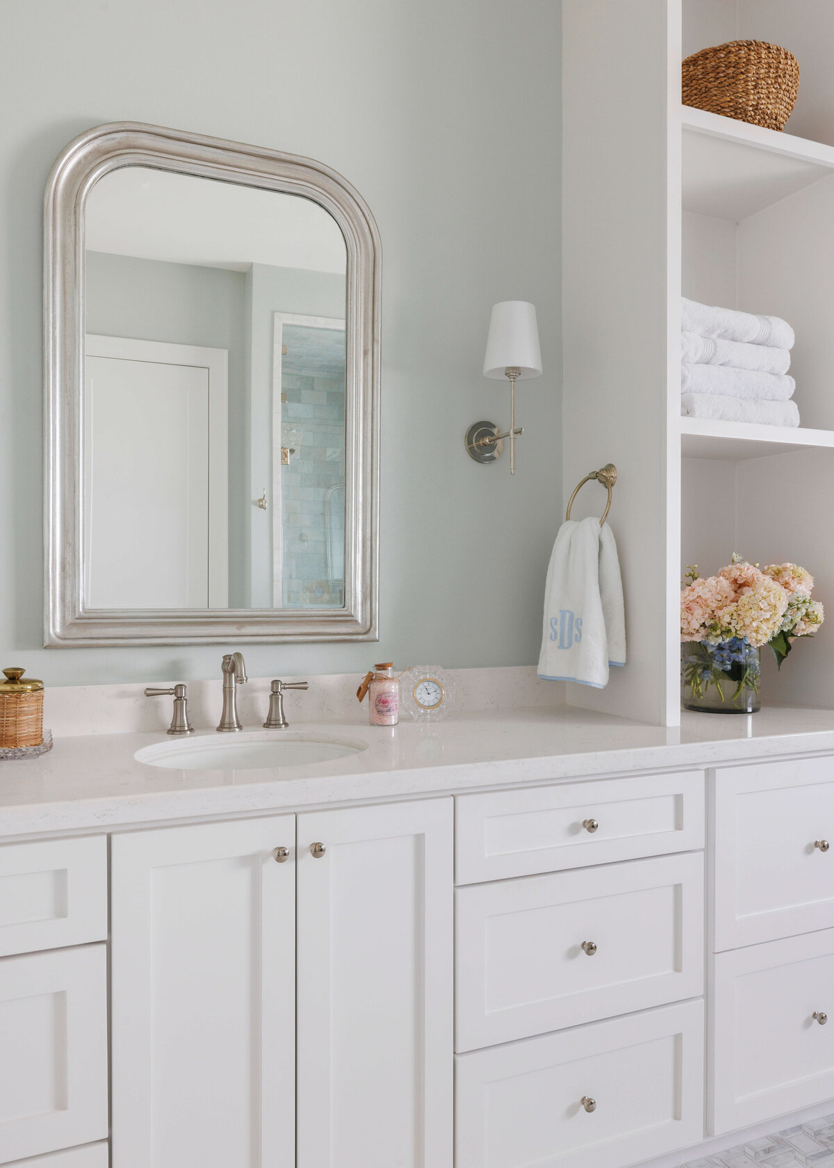 oyster creek studios lighthouse on the lake white bathroom vanity with silver mirror
