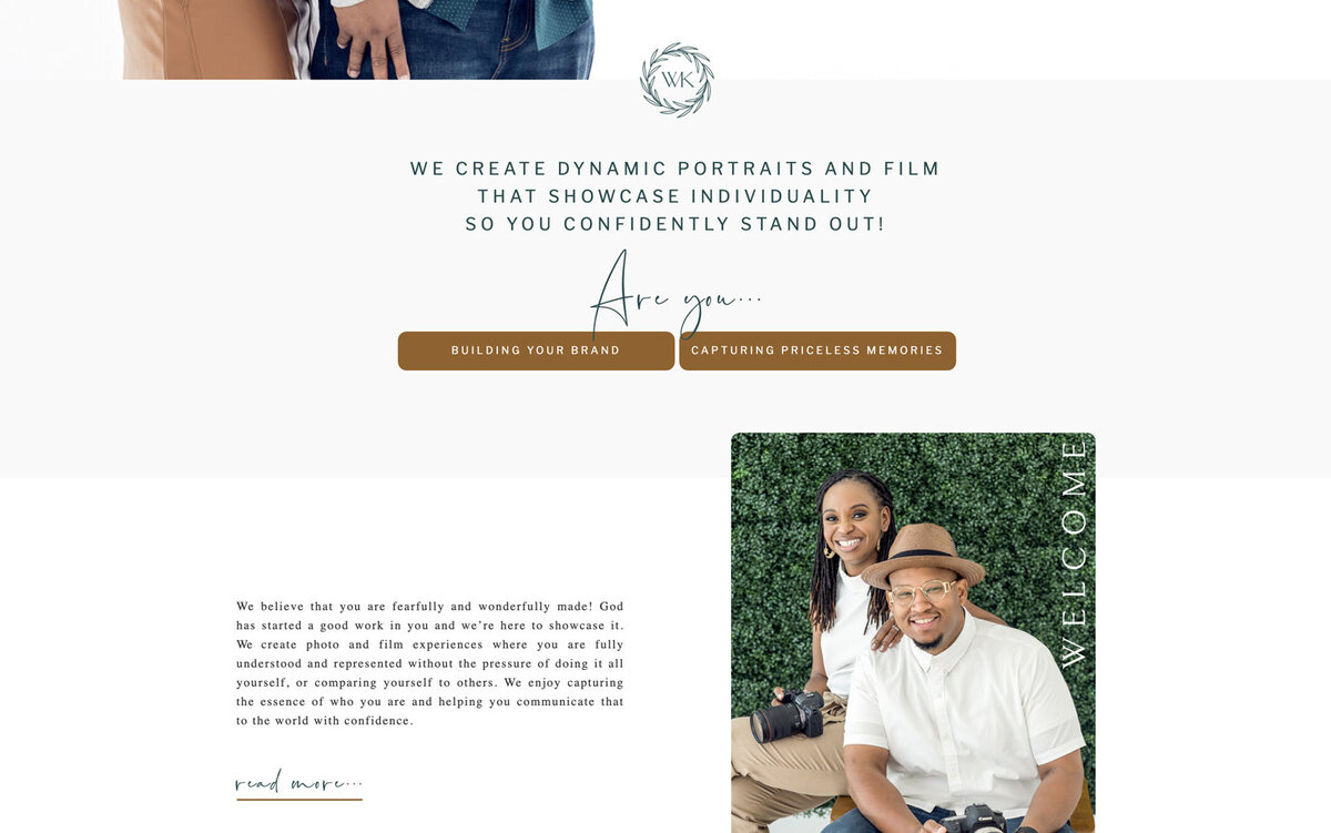 Tour Willie & Kim's full website, crafted to elevate their brand photography with creativity and seamless website design solutions for creatives.