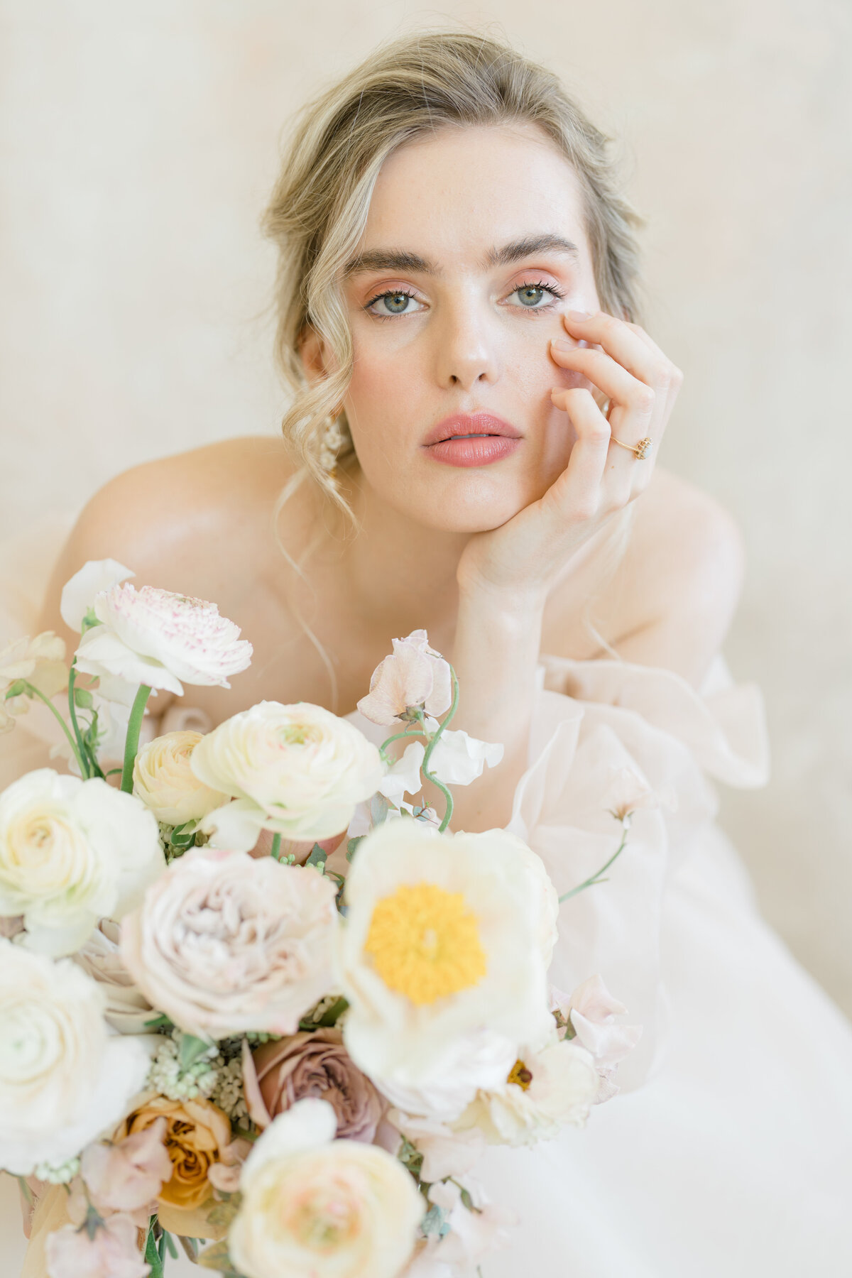bride looking right at the  camera