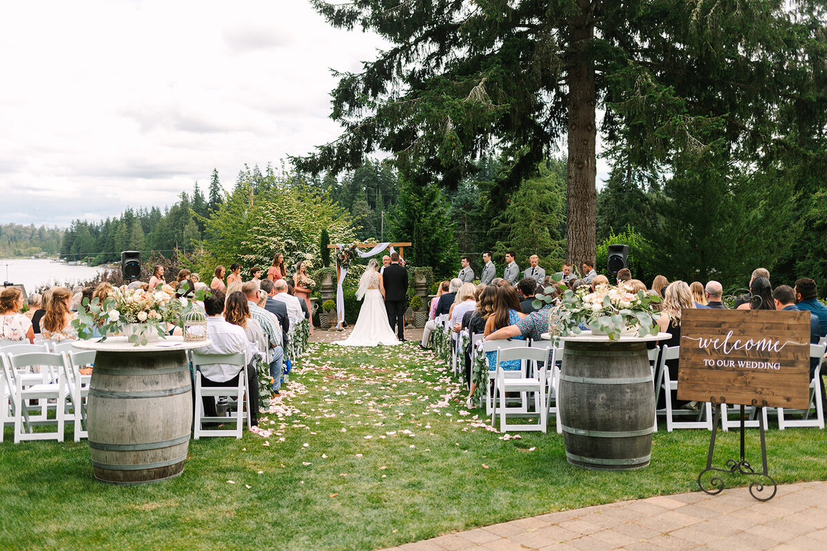 Wedding Ceremony at Snohomish Wedding Venue Greengates at Flowing Lake