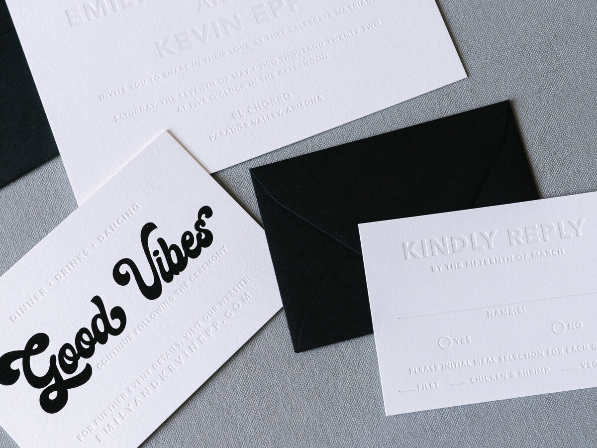 black-white-disco-retro-wedding-embossed-invitation