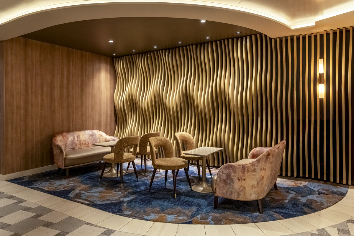 A private seating area aboard the Carnival Cruise Ship, Celebration, at the Alchemy Bar.