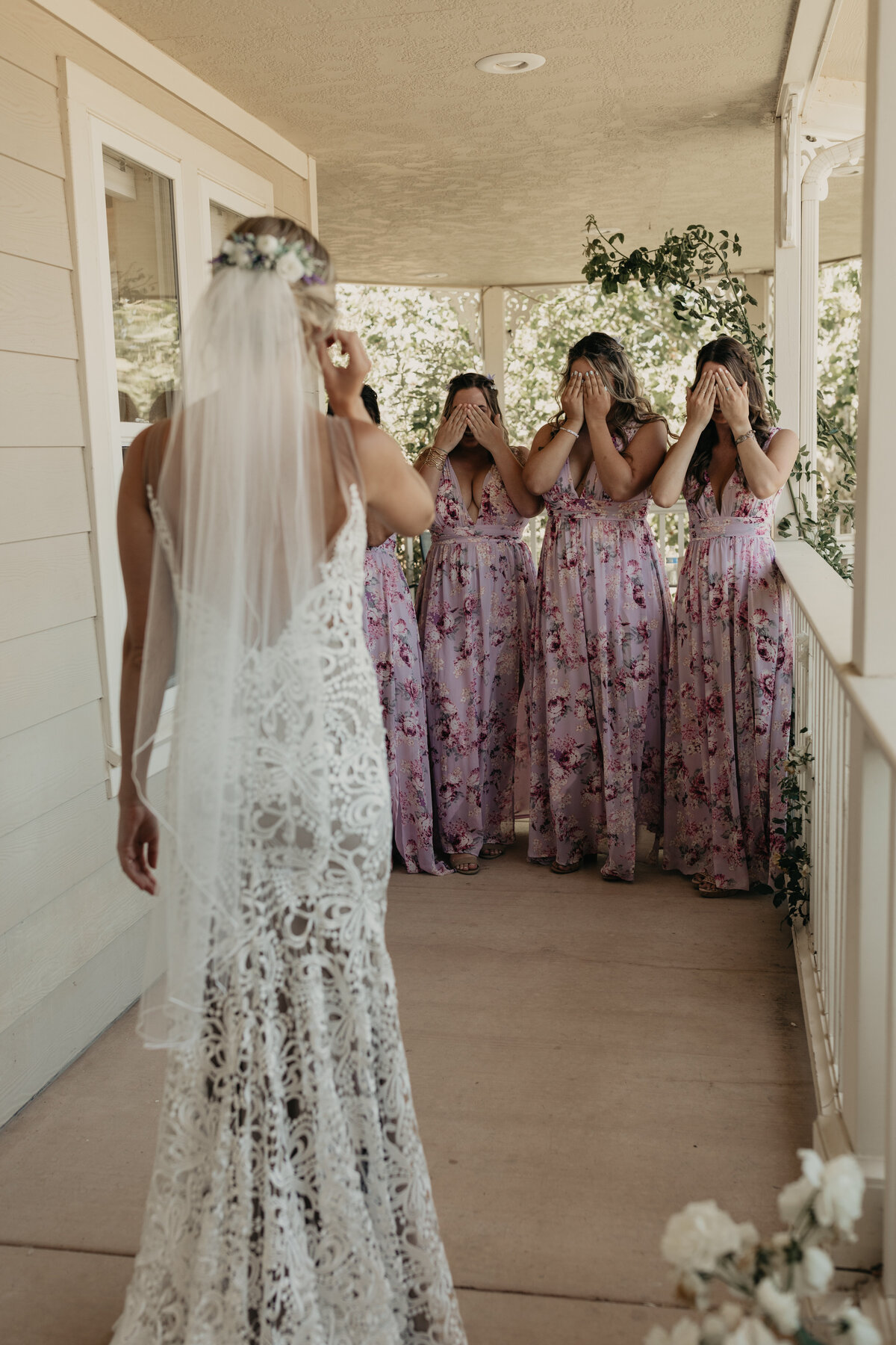 Maralyn-Estate-Garden-Atascadero-CA-wedding-bride-first-look-with-bridesmaids