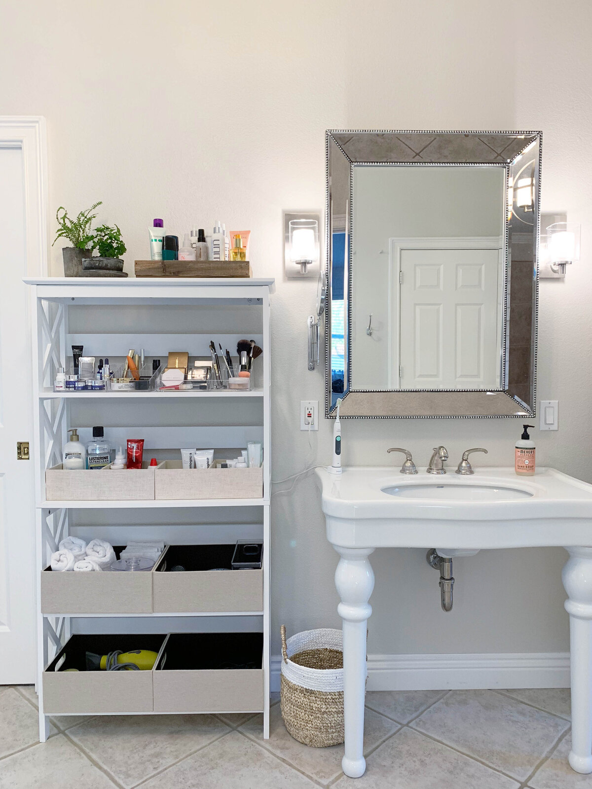 organized bathroom shelf