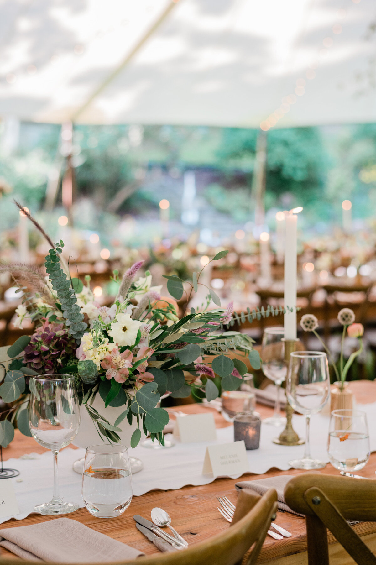 Candle and floral table settings