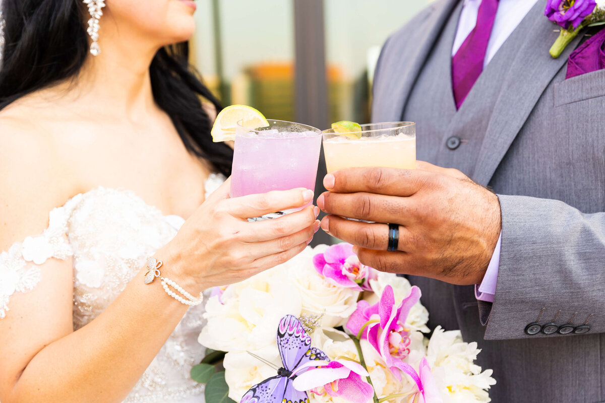 Bride and groom with cokctails at The Aertson hotel, Nashville