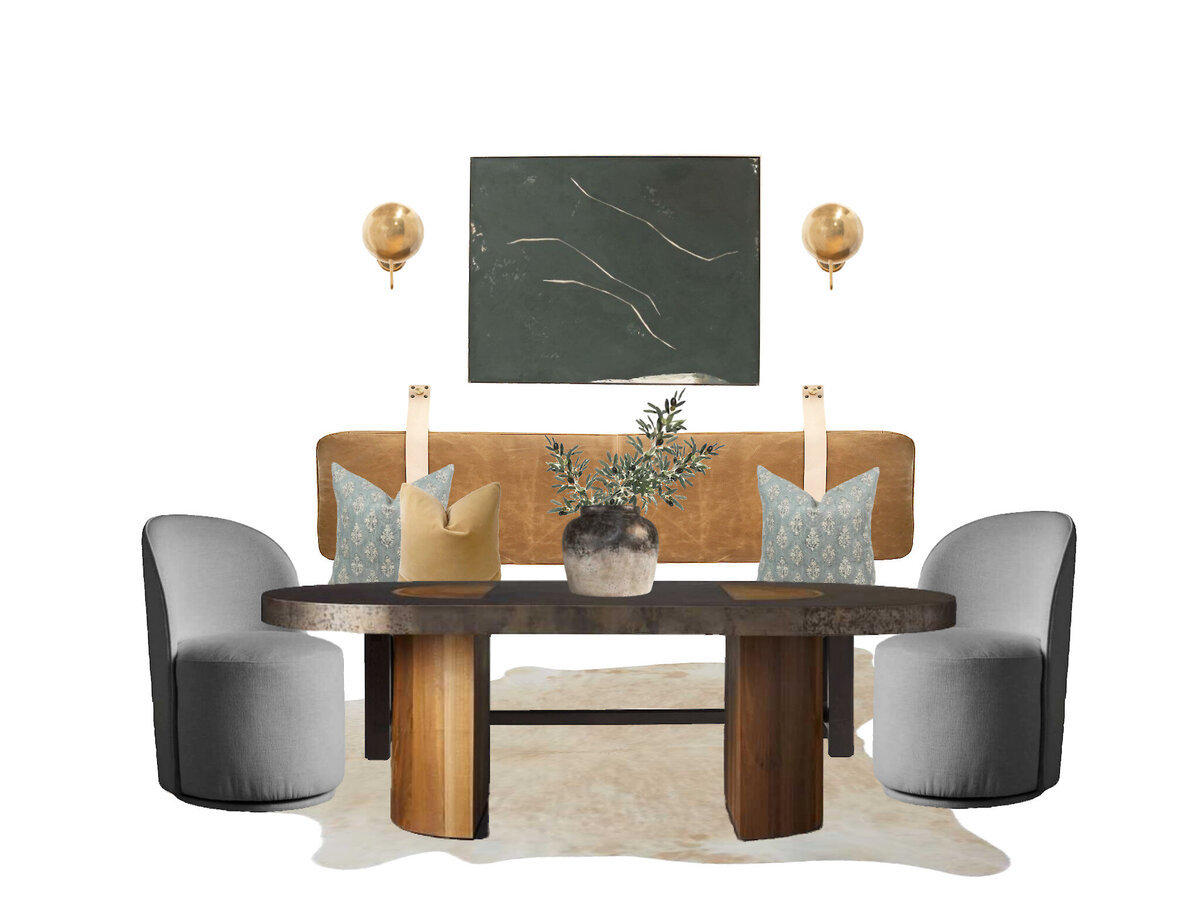 Dining room styled table and chairs mock up by Natalie Barnas Interiors in San Diego, California.