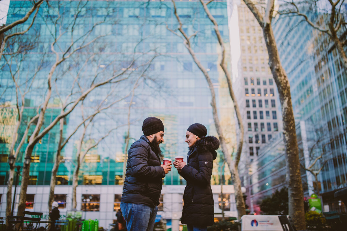 A sikh couple having coffee together at bryant park