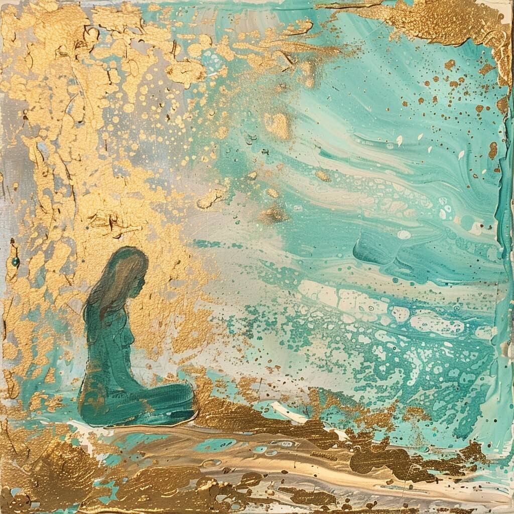 gold leaf turquoise acrylic zen painting
