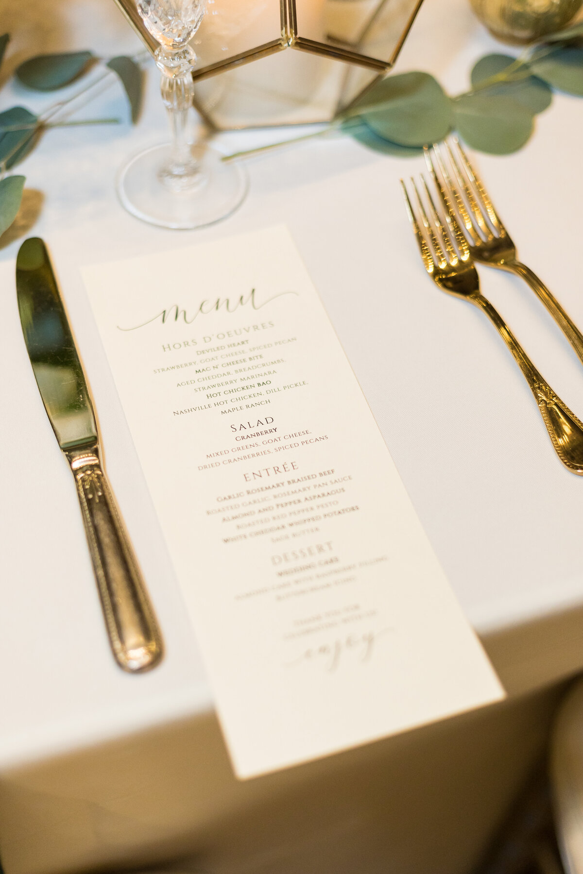 Wedding menu at Tennessee State Museum