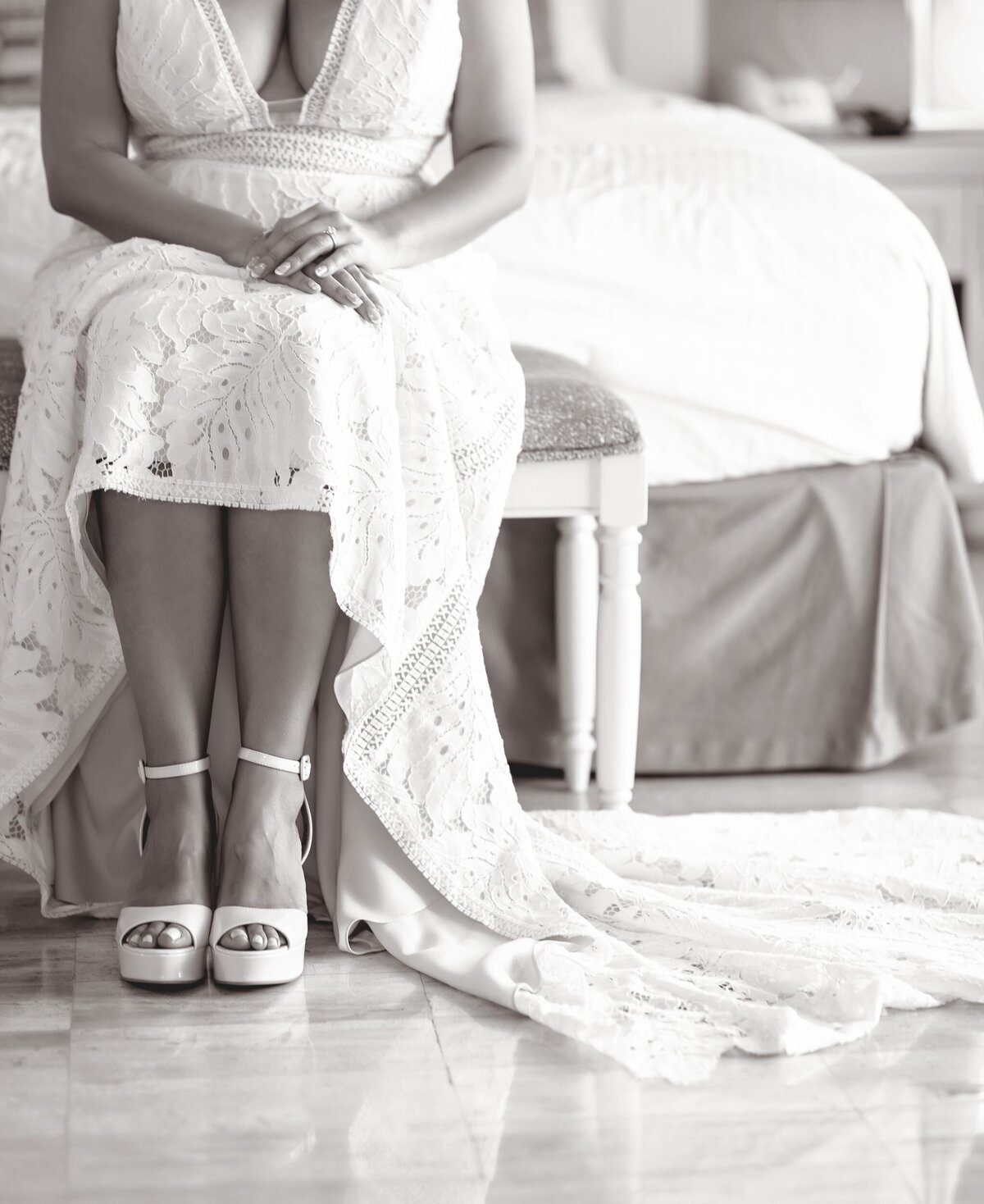 Close up of bride in her shoes at Grand Palladium Colonial Resort, Riviera Maya wedding