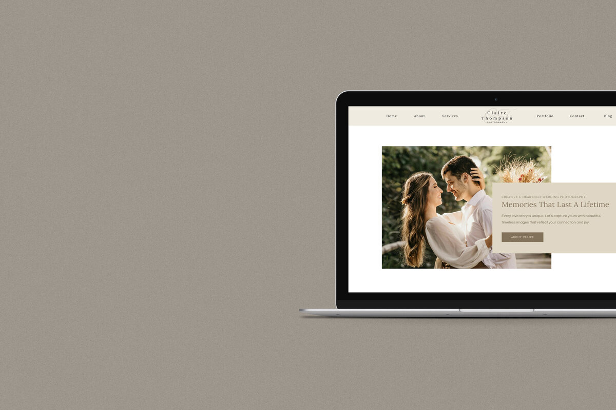 Laptop screen with home page of claire thompson showit website template