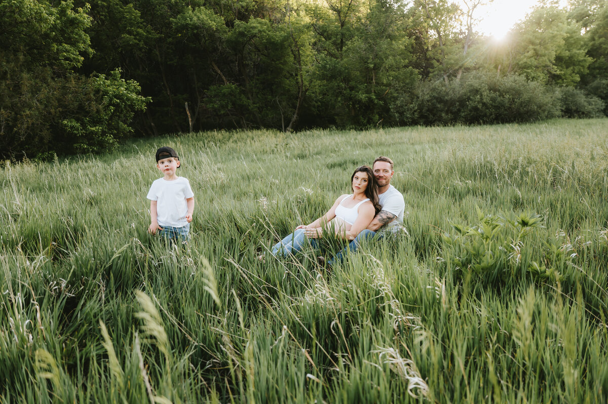 family in the field during a photo session
