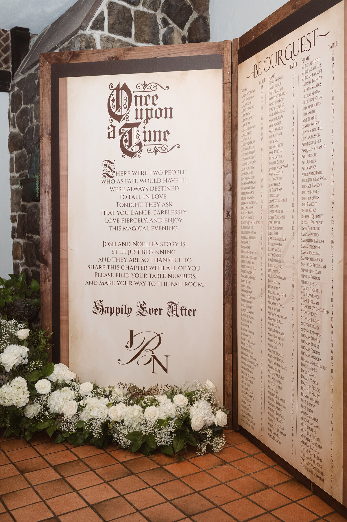 once upon a time seating chart storybook fairytale wedding theme at the pleasantdale chateau NJ