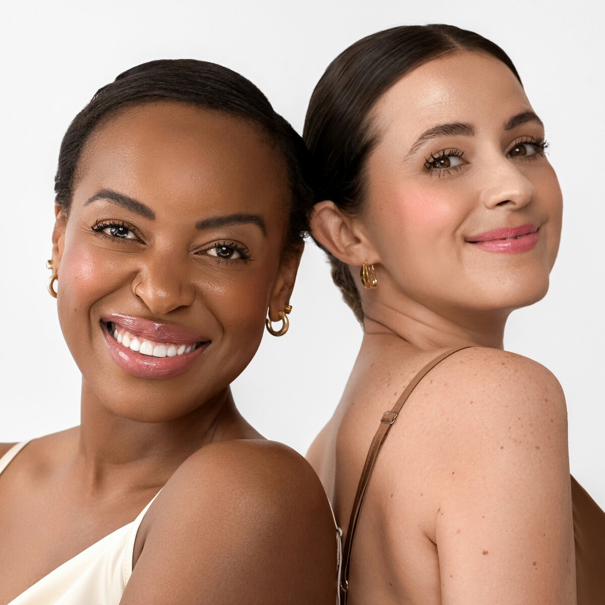 Models wearing Sonela Beauty cosmetics — clean, plant-based makeup