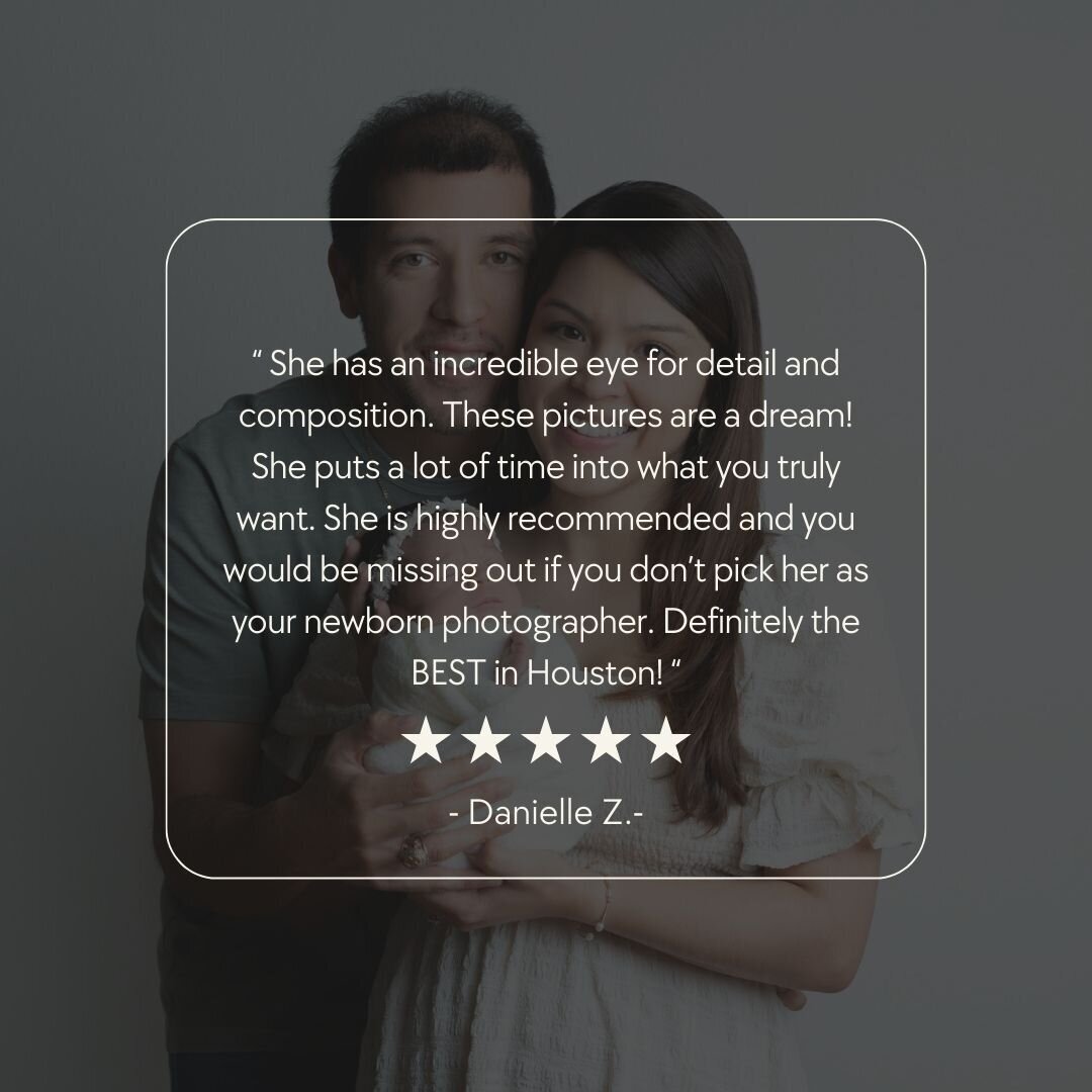 Client testimonial with 5 stars for newborn photography in Houston