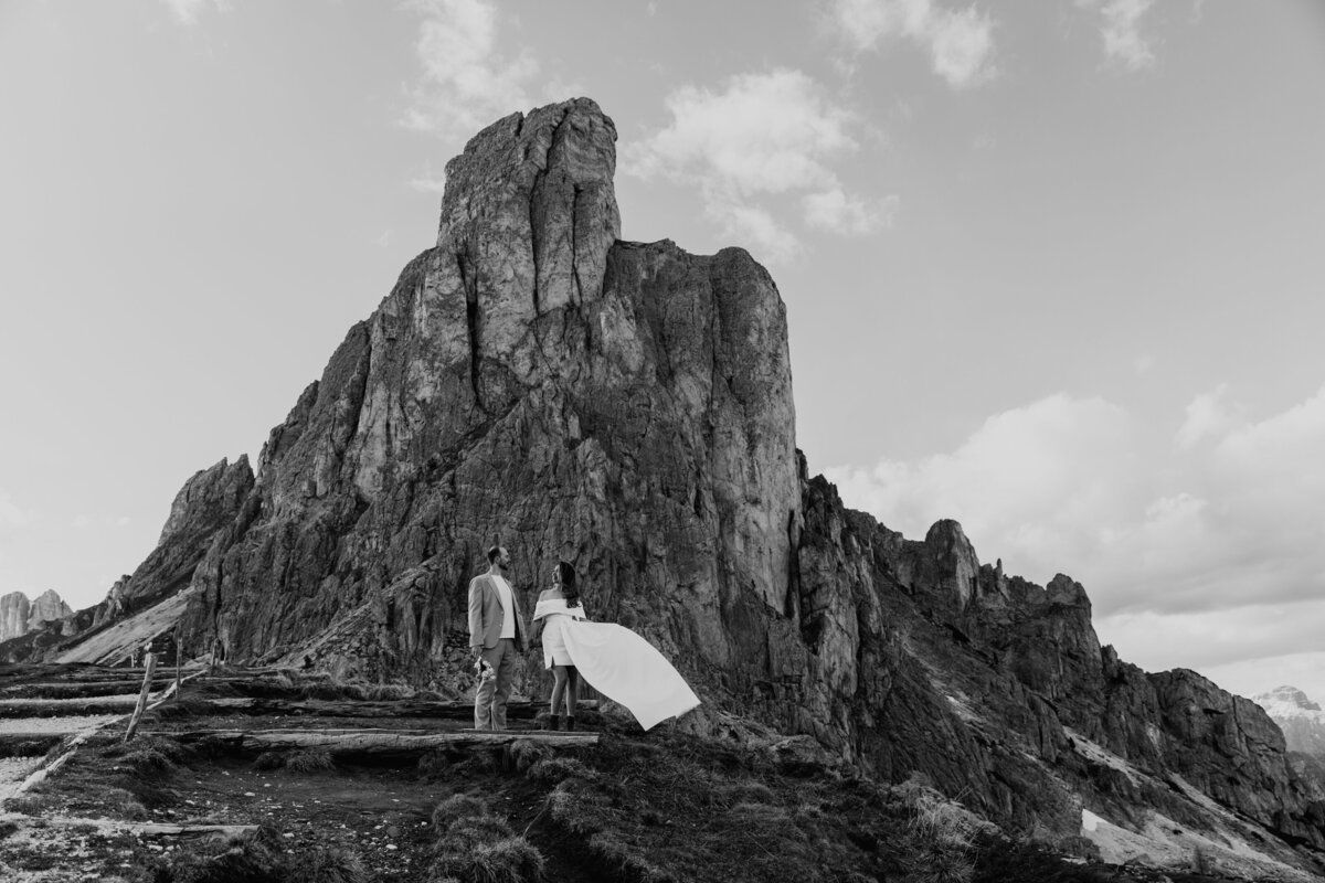 Dramatic view of mountain summit in Dolomites