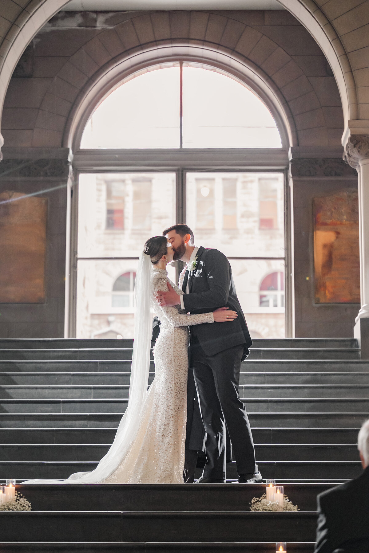 bride and groom kissing after their elopement