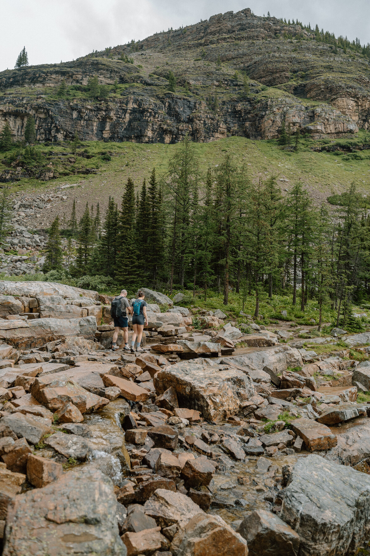 Hiking photo shoot in lake louise after a big beehive summit proposal. 